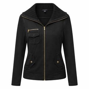 Tommy Hilfiger Black Sweater Jacket with Ribbed Collar and gold zippers